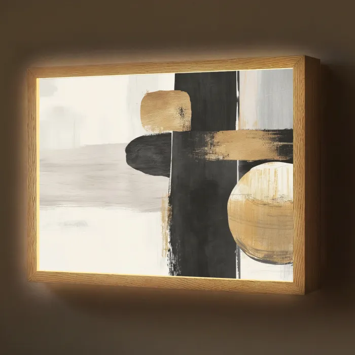 Vormen - Penseelstreken - Abstract - Goud Light Box met batterij (Wandlamp) middel -z3d_website