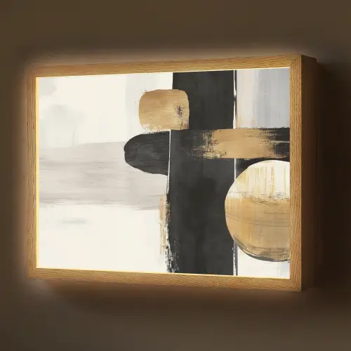 Vormen - Penseelstreken - Abstract - Goud Light Box met batterij (Wandlamp) middel -z3d_website