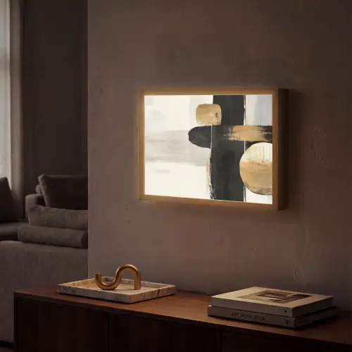 Vormen - Penseelstreken - Abstract - Goud Light Box met batterij (Wandlamp) middel -sfeer1