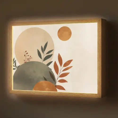 Vormen - Rond - Bladeren - Beige Light Box met batterij (Wandlamp) middel -z3d_website