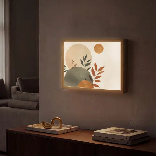 Vormen - Rond - Bladeren - Beige Light Box met batterij (Wandlamp) middel -sfeer1