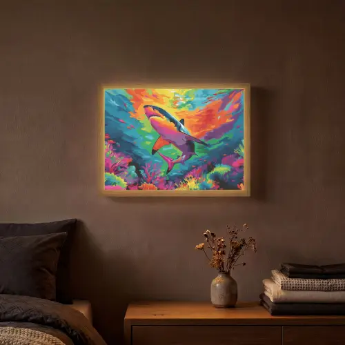 Haai - Koraalrif - Abstract - Kleurrijk Light Box met batterij (Wandlamp) middel -sfeer4