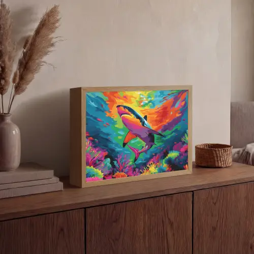 Haai - Koraalrif - Abstract - Kleurrijk Light Box met batterij (Wandlamp) middel -sfeer2