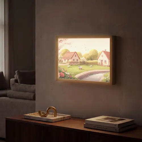 Schapen - Huisje - Platteland Light Box met batterij (Wandlamp) middel -sfeer1