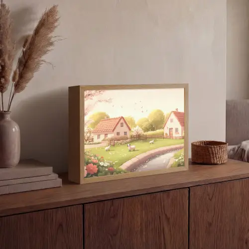 Schapen - Huisje - Platteland Light Box met batterij (Wandlamp) middel -sfeer2