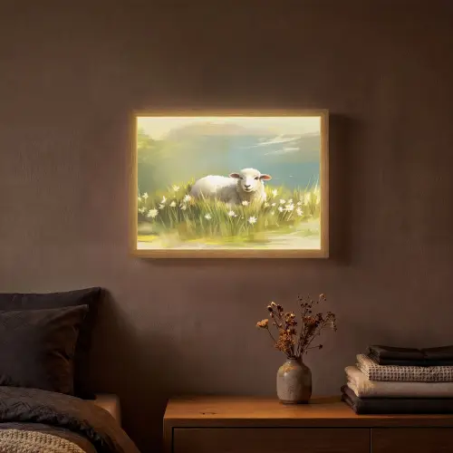 Schaap - Weide - Groen Light Box met batterij (Wandlamp) middel -sfeer4