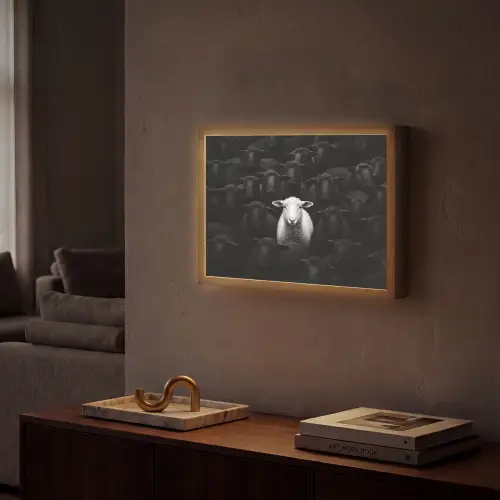 Schapen - Wit - Duisternis Light Box met batterij (Wandlamp) middel -sfeer1