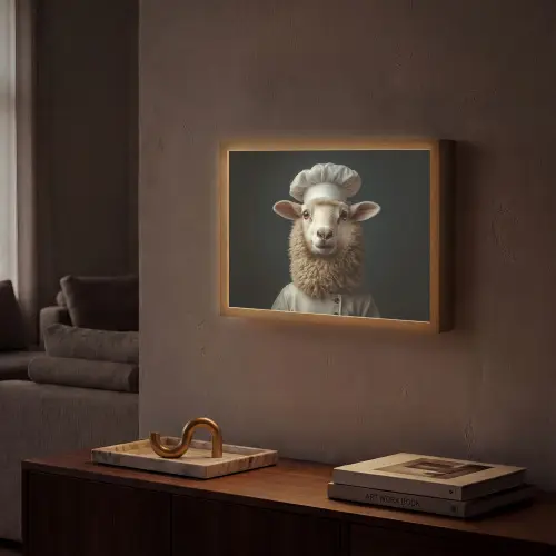 Schaap - Wol - Kok Light Box met batterij (Wandlamp) middel -sfeer1