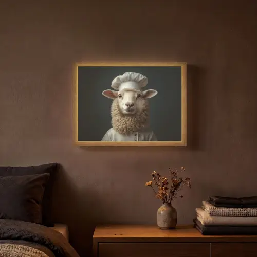 Schaap - Wol - Kok Light Box met batterij (Wandlamp) middel -sfeer4