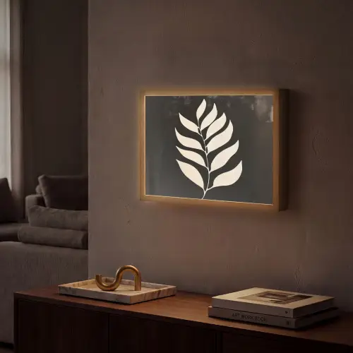Blad - Wit - Minimalistisch Light Box met batterij (Wandlamp) middel -sfeer1