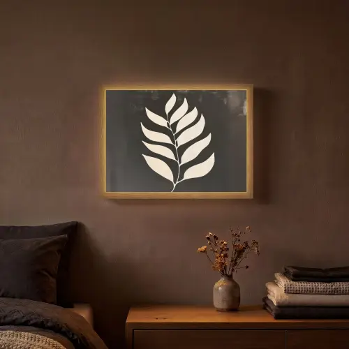Blad - Wit - Minimalistisch Light Box met batterij (Wandlamp) middel -sfeer4