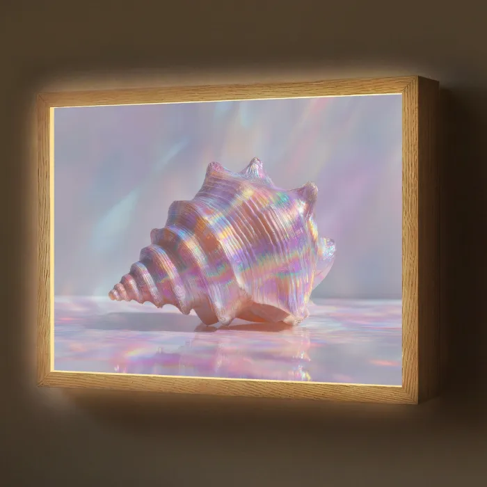 Schelp - Glanzend - Regenboogtinten Light Box met batterij (Wandlamp) middel -z3d_website