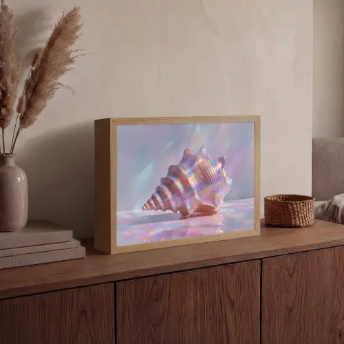 Schelp - Glanzend - Regenboogtinten Light Box met batterij (Wandlamp) middel -sfeer2