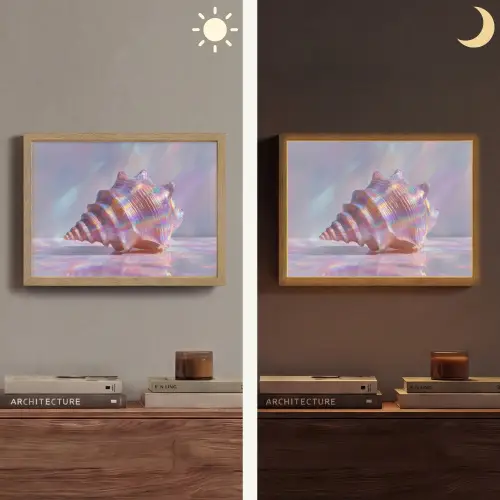 Schelp - Glanzend - Regenboogtinten Light Box met batterij (Wandlamp) middel -sfeer3