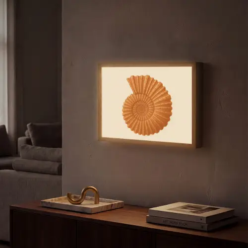 Schelp - Oranje - Ribbels Light Box met batterij (Wandlamp) middel -sfeer1
