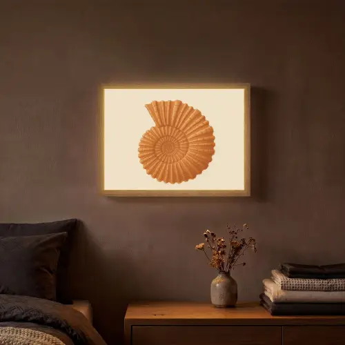 Schelp - Oranje - Ribbels Light Box met batterij (Wandlamp) middel -sfeer4