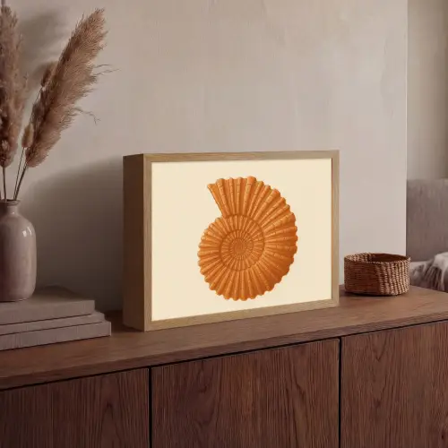 Schelp - Oranje - Ribbels Light Box met batterij (Wandlamp) middel -sfeer2