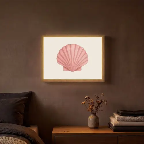 Schelp - Roze - Ribbels Light Box met batterij (Wandlamp) middel -sfeer4