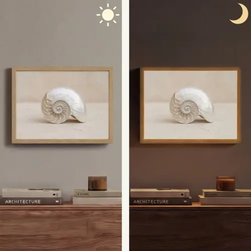 Schelp - Spiraal - Beige Light Box met batterij (Wandlamp) middel -sfeer3