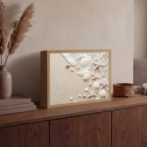 Schelpen - Zeesterren - Strand Light Box met batterij (Wandlamp) middel -sfeer2