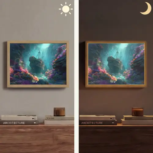 Schip - Hout - Koraalriffen - Zonlicht Light Box met batterij (Wandlamp) middel -sfeer3