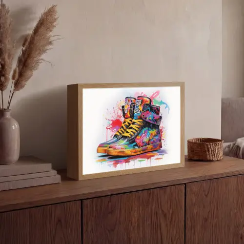 Schoenen - Graffiti - Wit - Kleuren Light Box met batterij (Wandlamp) middel -sfeer2