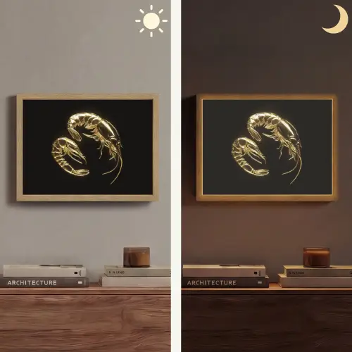 Garnalen - Zwart - Goud - Dieren Light Box met batterij (Wandlamp) middel -sfeer3