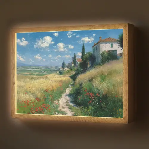 Zandpad - Huis - Bomen - Grasveld Light Box met batterij (Wandlamp) middel -z3d_website