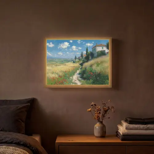 Zandpad - Huis - Bomen - Grasveld Light Box met batterij (Wandlamp) middel -sfeer4