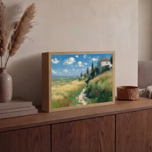 Zandpad - Huis - Bomen - Grasveld Light Box met batterij (Wandlamp) middel -sfeer2