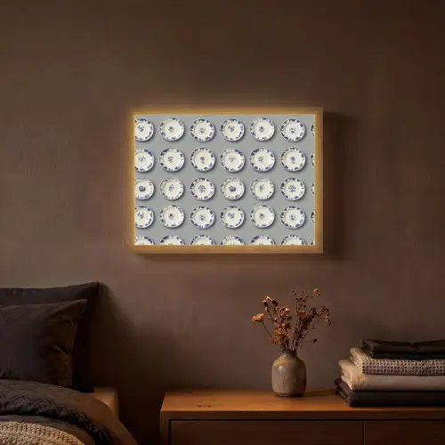 Borden - Bloemen - Blauw - Wit Light Box met batterij (Wandlamp) middel 907 -sfeer4