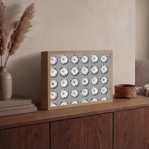 Borden - Bloemen - Blauw - Wit Light Box met batterij (Wandlamp) middel 907 -sfeer2