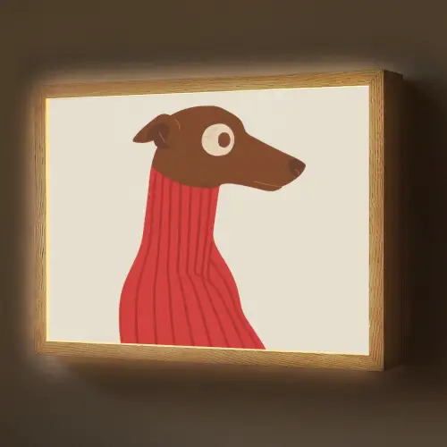 Silhouet - Hond - Trui - Rood Light Box met batterij (Wandlamp) middel -z3d_website