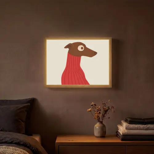 Silhouet - Hond - Trui - Rood Light Box met batterij (Wandlamp) middel -sfeer4