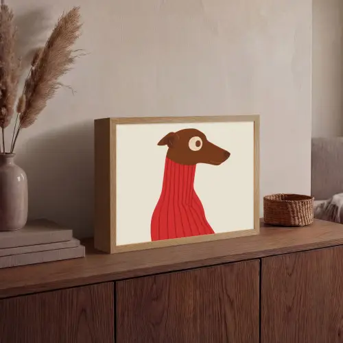 Silhouet - Hond - Trui - Rood Light Box met batterij (Wandlamp) middel -sfeer2