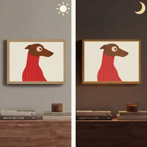 Silhouet - Hond - Trui - Rood Light Box met batterij (Wandlamp) middel -sfeer3