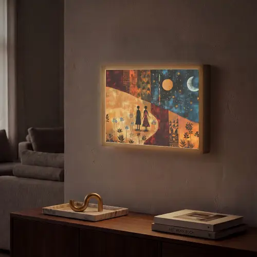 Silhouetten - Abstract - Zon - Maan Light Box met batterij (Wandlamp) middel -sfeer1