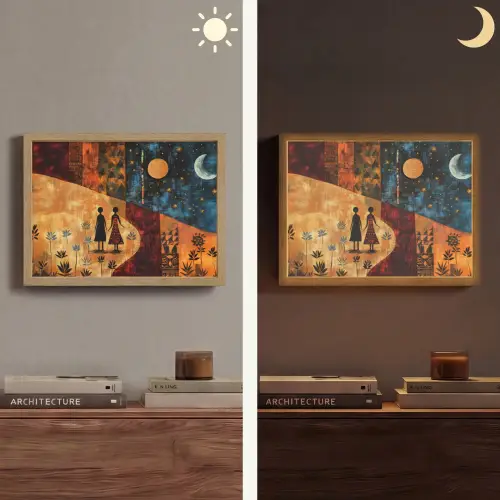 Silhouetten - Abstract - Zon - Maan Light Box met batterij (Wandlamp) middel -sfeer3