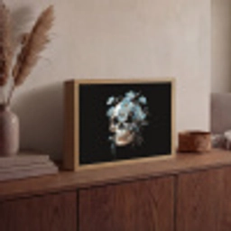 Schedel - Blauw - Bloemen - Bladeren Light Box met batterij (Wandlamp) middel -sfeer2
