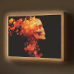 Schedel - Oranje - Zijaanzicht - Vlammen Light Box met batterij (Wandlamp) middel -z3d_website