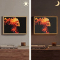 Schedel - Oranje - Zijaanzicht - Vlammen Light Box met batterij (Wandlamp) middel -sfeer3