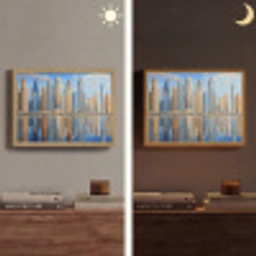 Skyline - Wolkenkrabbers - Water - Blauw Light Box met batterij (Wandlamp) middel -sfeer3