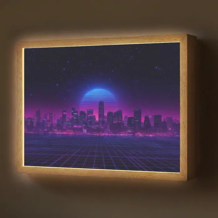 Skyline - Zon - Neon - Rasterpatroon Light Box met batterij (Wandlamp) middel -z3d_website