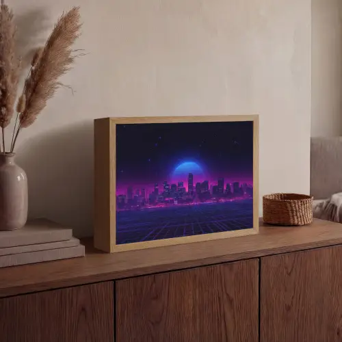 Skyline - Zon - Neon - Rasterpatroon Light Box met batterij (Wandlamp) middel -sfeer2