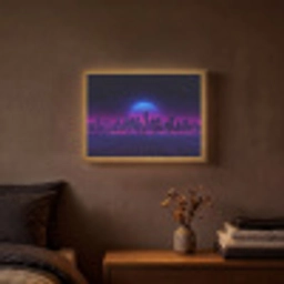 Skyline - Zon - Neon - Rasterpatroon Light Box met batterij (Wandlamp) middel -sfeer4