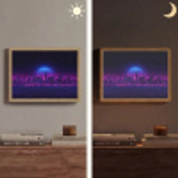 Skyline - Zon - Neon - Rasterpatroon Light Box met batterij (Wandlamp) middel -sfeer3