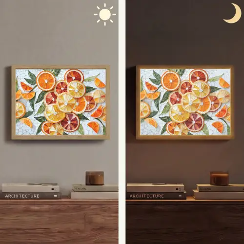 Schijfjes - Fruit - Oranje - Mozaïek Light Box met batterij (Wandlamp) middel -sfeer3