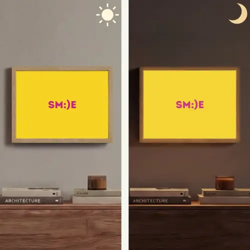Smile - Roze - Geel Light Box met batterij (Wandlamp) middel -sfeer3