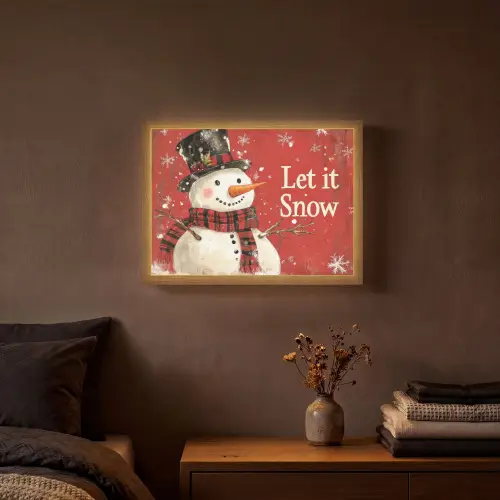 Sneeuwpret - Winter - Sneeuwpop Light Box met batterij (Wandlamp) middel -sfeer4