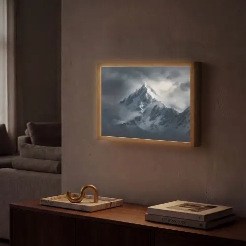 Sneeuw - Berg - Wolken Light Box met batterij (Wandlamp) middel -sfeer1
